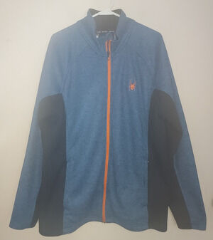 Spyder Knit Jacket Men's XL Full Zip Stryke Fleece Lined Mid Weight Blue Orange
